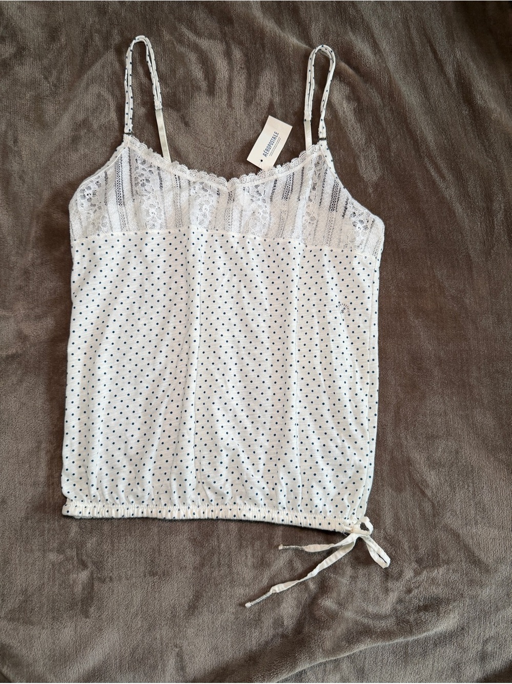 Y2K Lace Babydoll Aeropostale White Cami with Navy Polka Dots NWT S